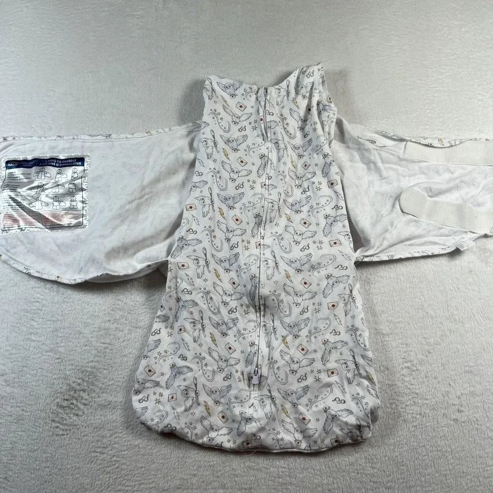 Halo SleepSack Swaddle Gown 3-6 Months White Harry Potter Hedwig Zip Blanket